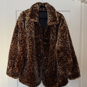 White Stag Reversible Brown Leopard Teddy Jacket